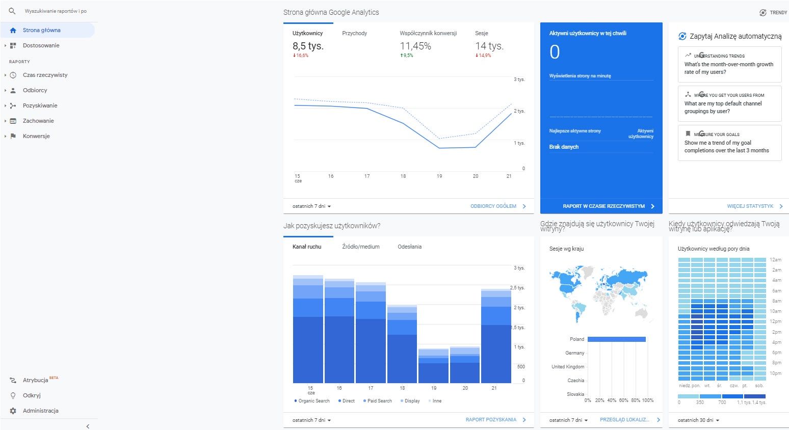 strona główna google analitycs