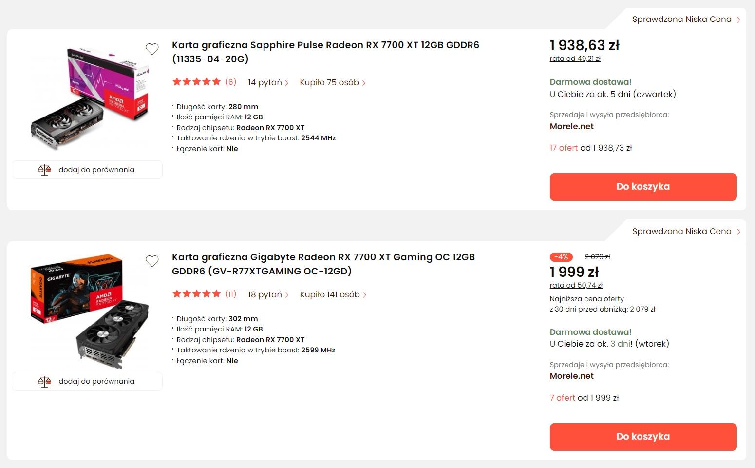 Radeon RX 7700 XT - ceny