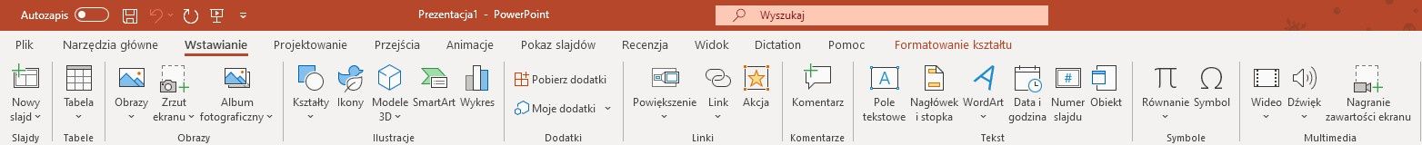 Microsoft Powerpoint menu Wstawianie