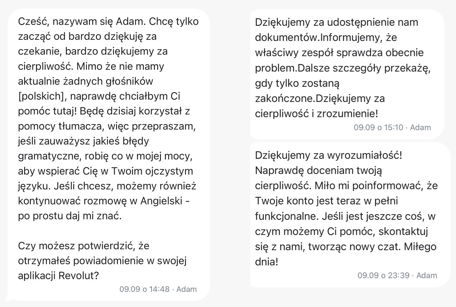 Revolut - rozmowa na czacie