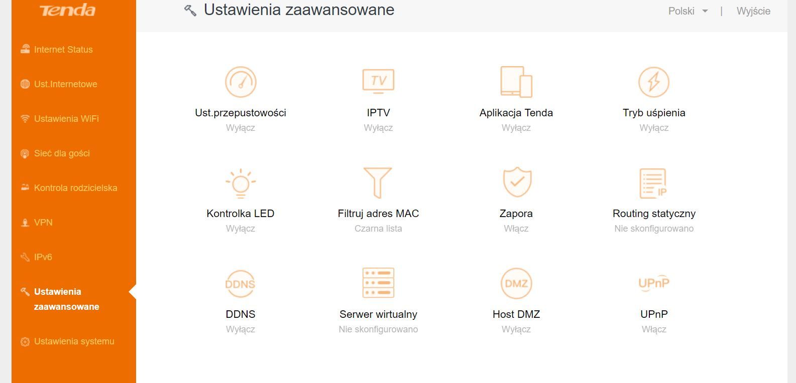 Tenda AC23 - panel konfiguracyjny - ustawienia zaawansowane