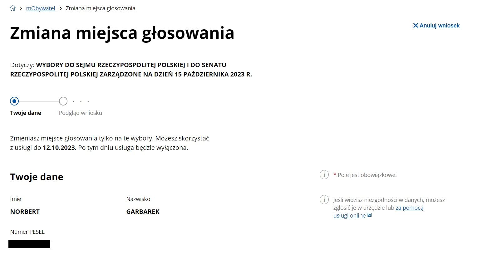 Zmiana miejsca głosowania online