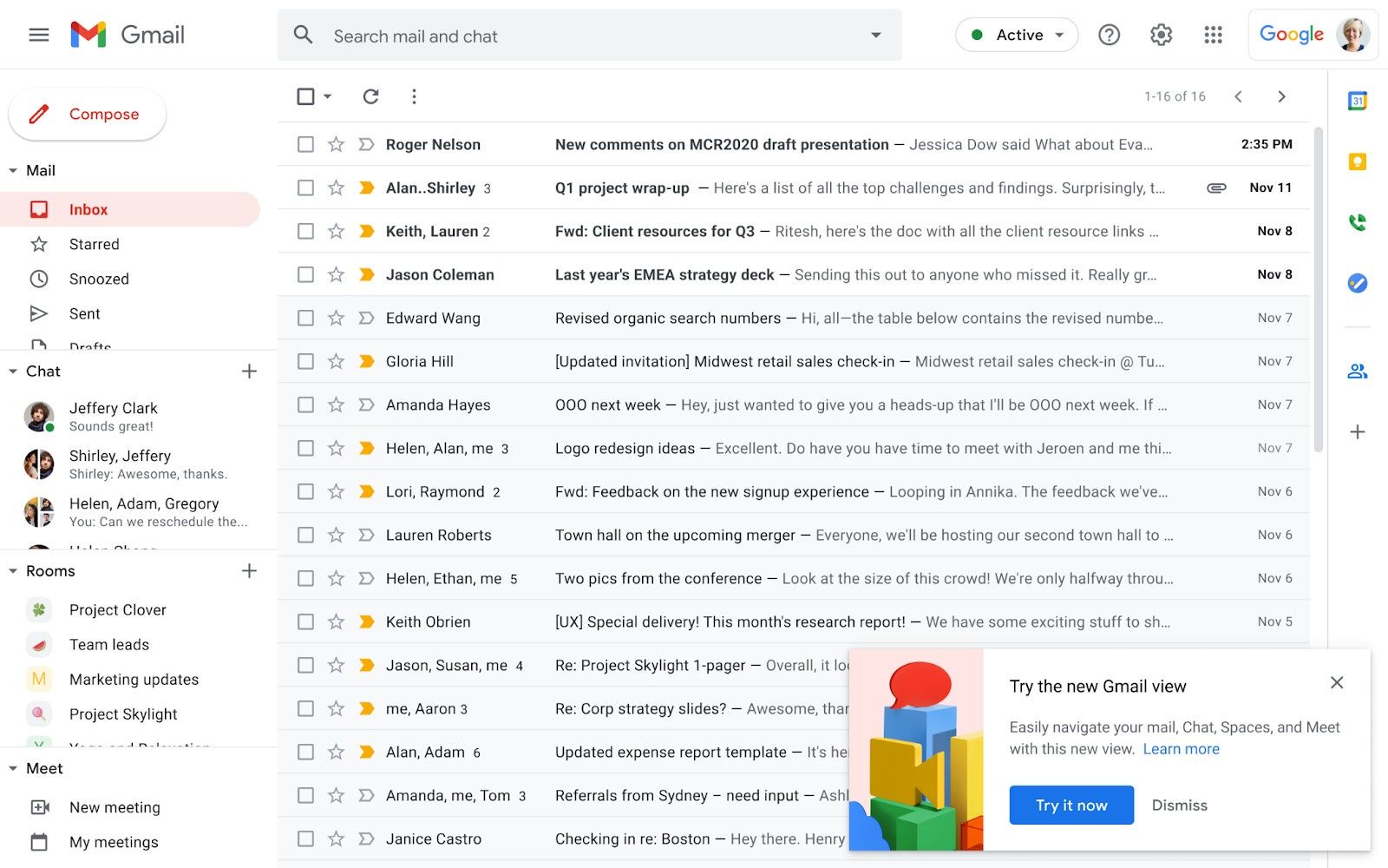 komunikat o zmianie interfejsu Gmail