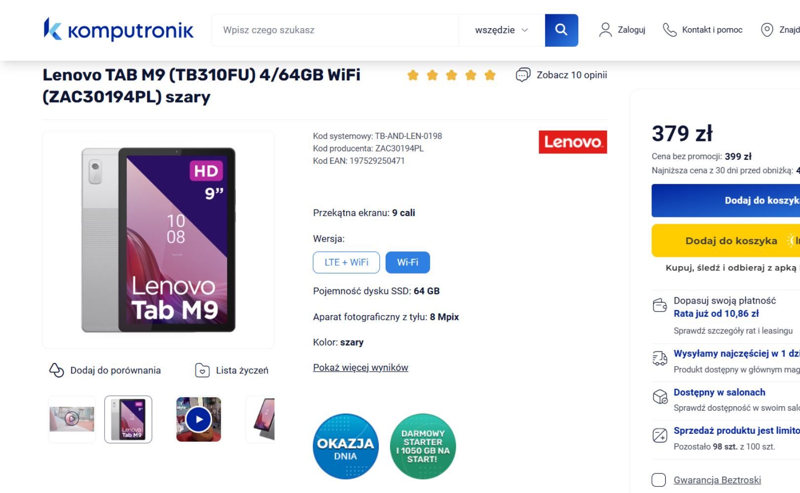 Promocja w Komputronik tablet Lenovo