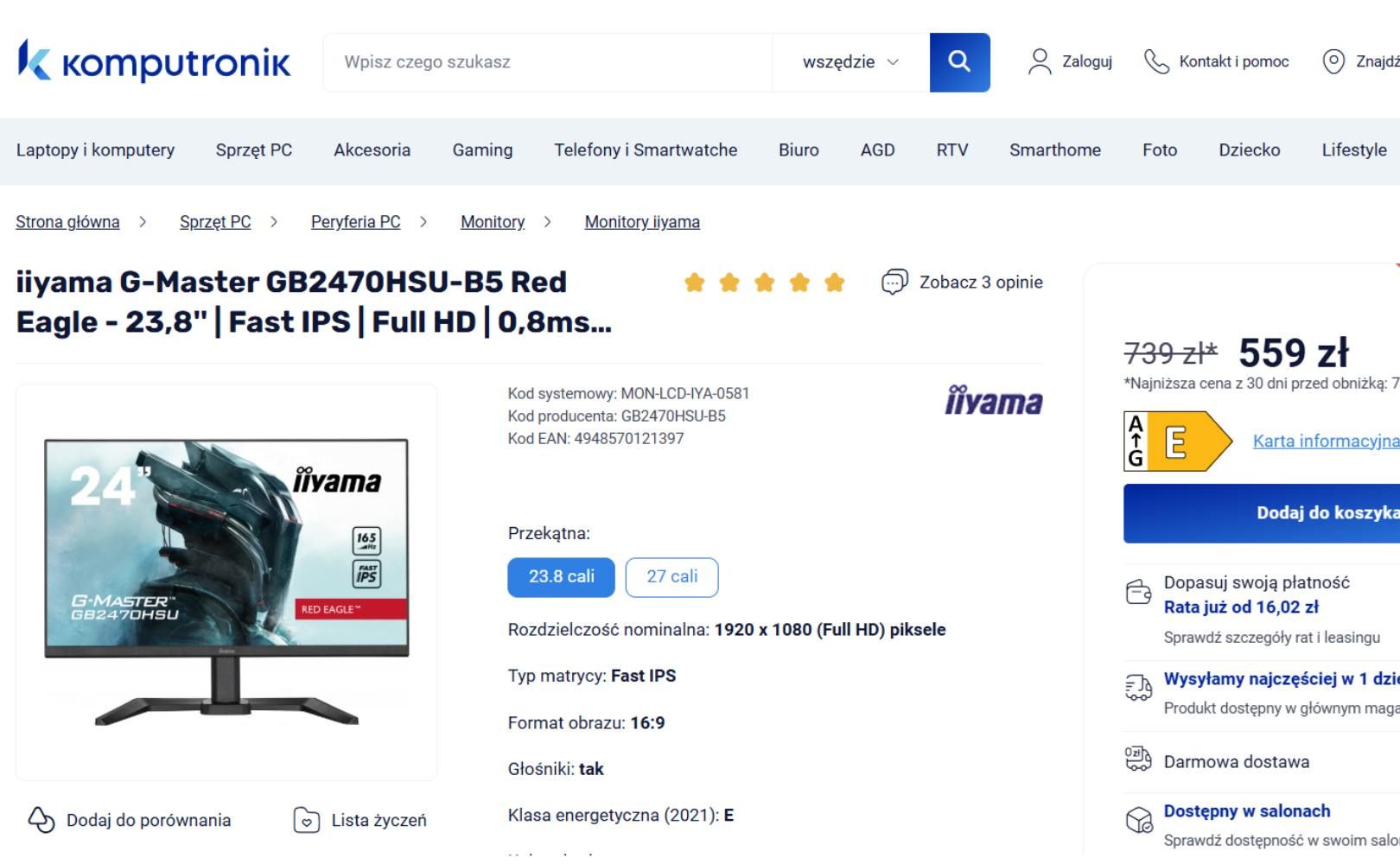 Promocja na monitor w Komputronik