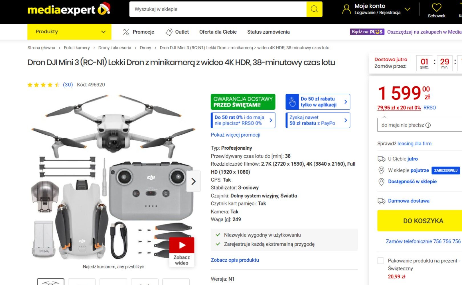 Dron DJI Mini 3 w promocji Media Expert