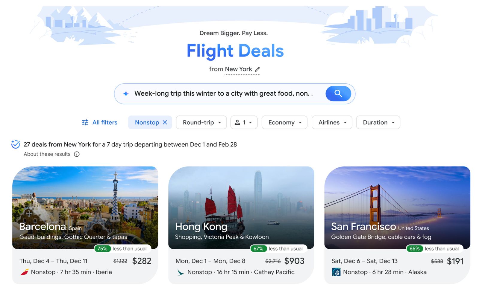 Google Flights z AI