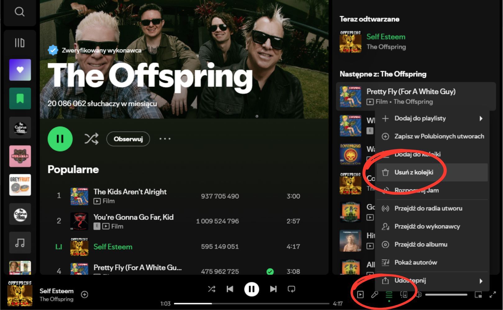 Jak usunąć utwór z kolejki Spotify na komputerze
