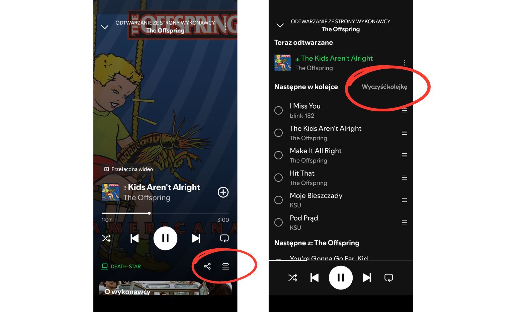 Usuwanie z kolejki Spotify w aplikacji