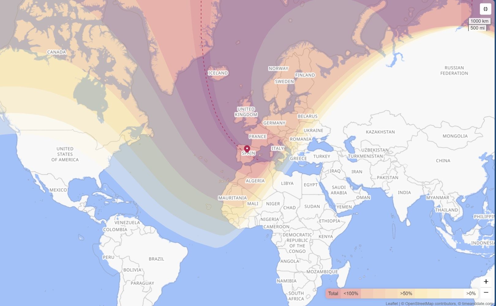 Mapka zaćmienia 2026