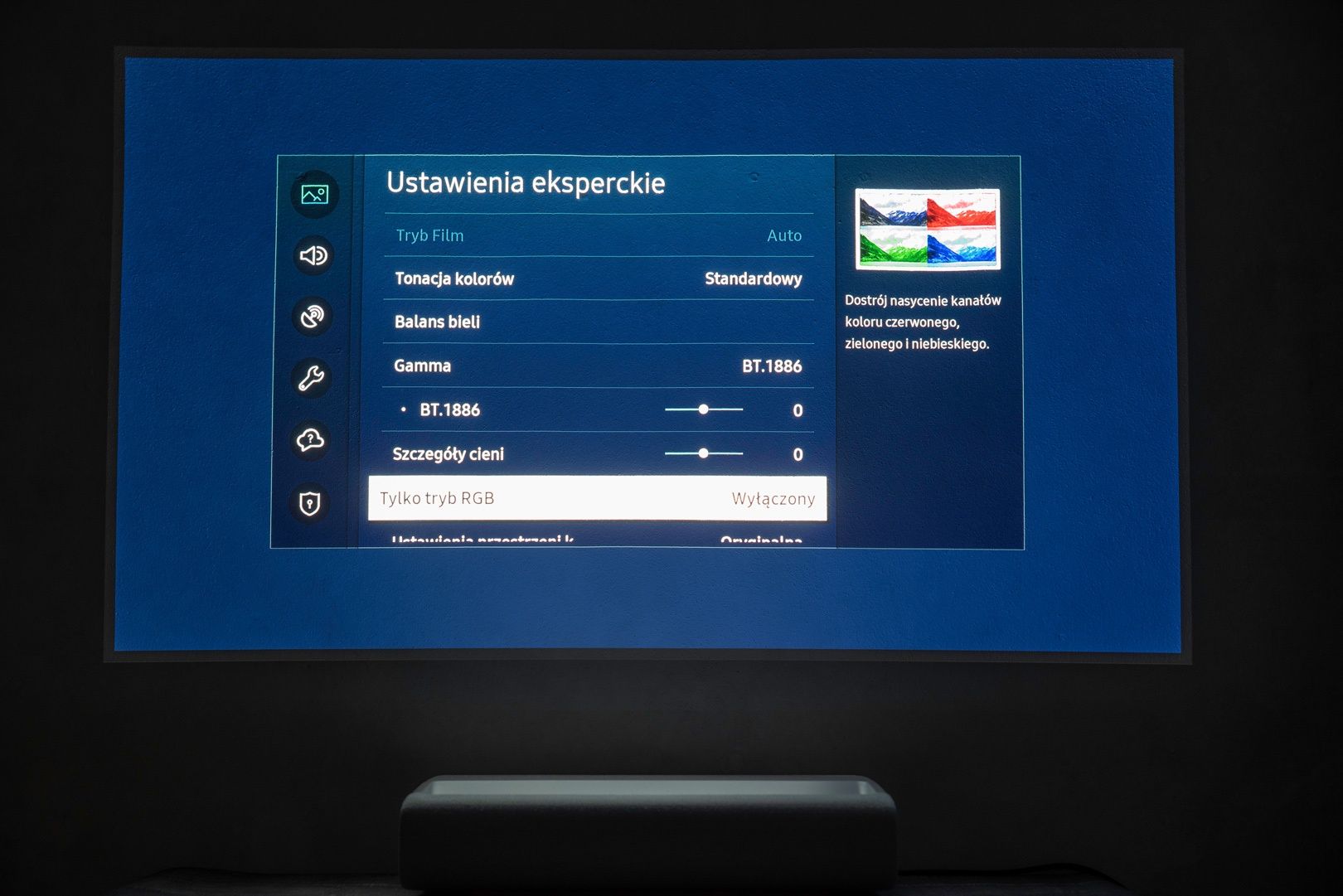 Projektor Samsung menu obraz - ustawienia eksperckie 2