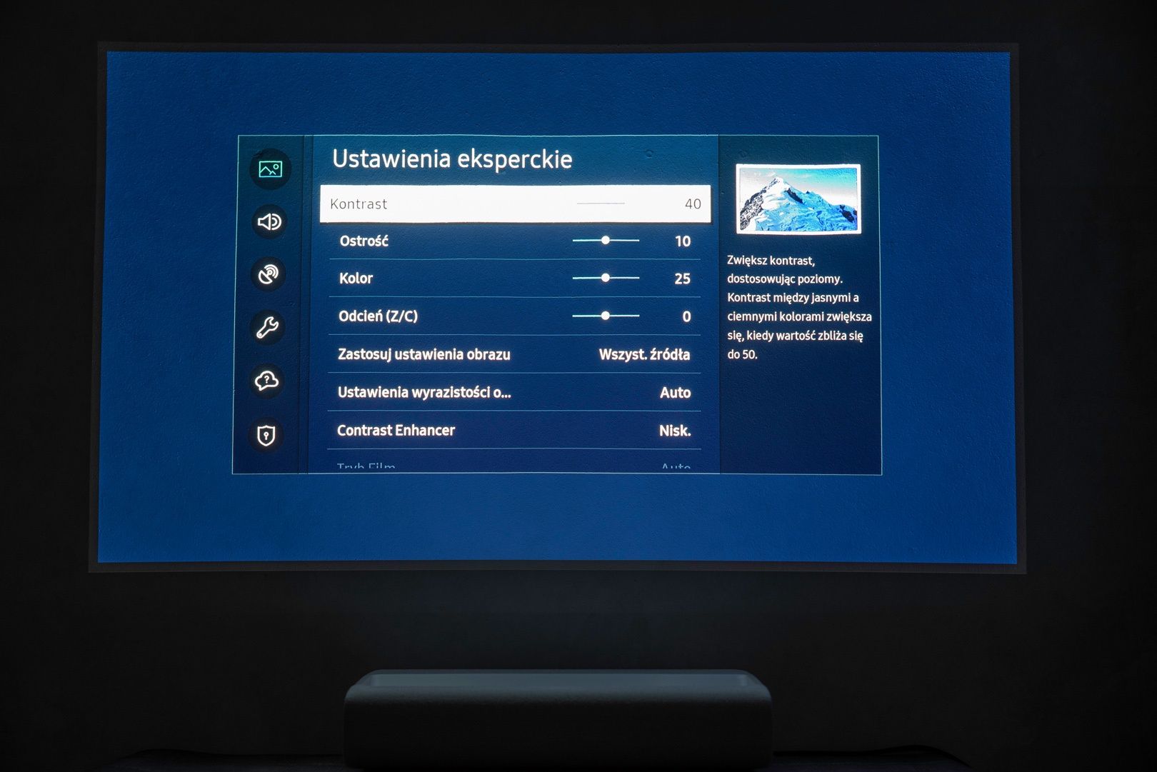 Projektor Samsung menu obraz - ustawienia eksperckie