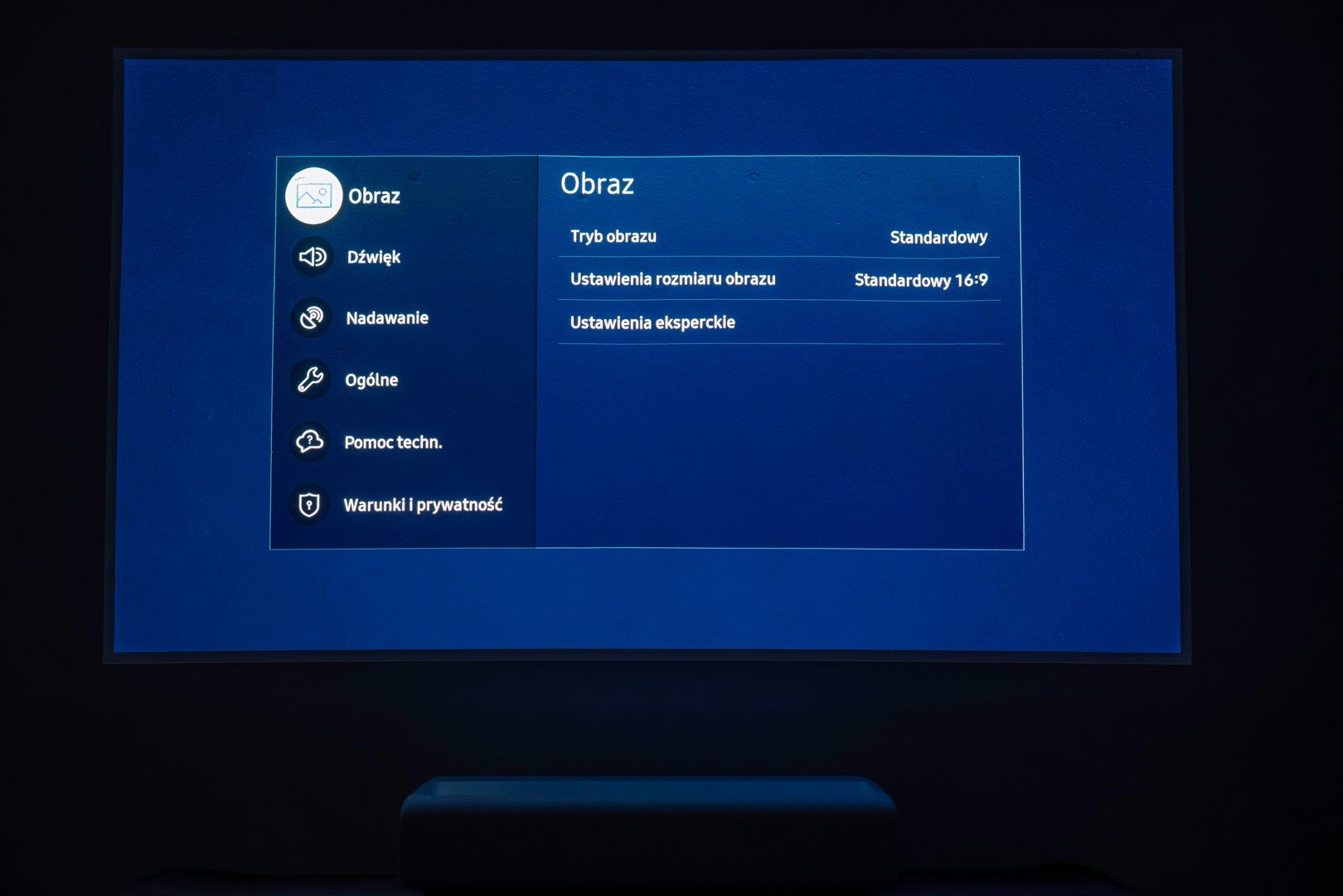 Projektor Samsung menu obraz