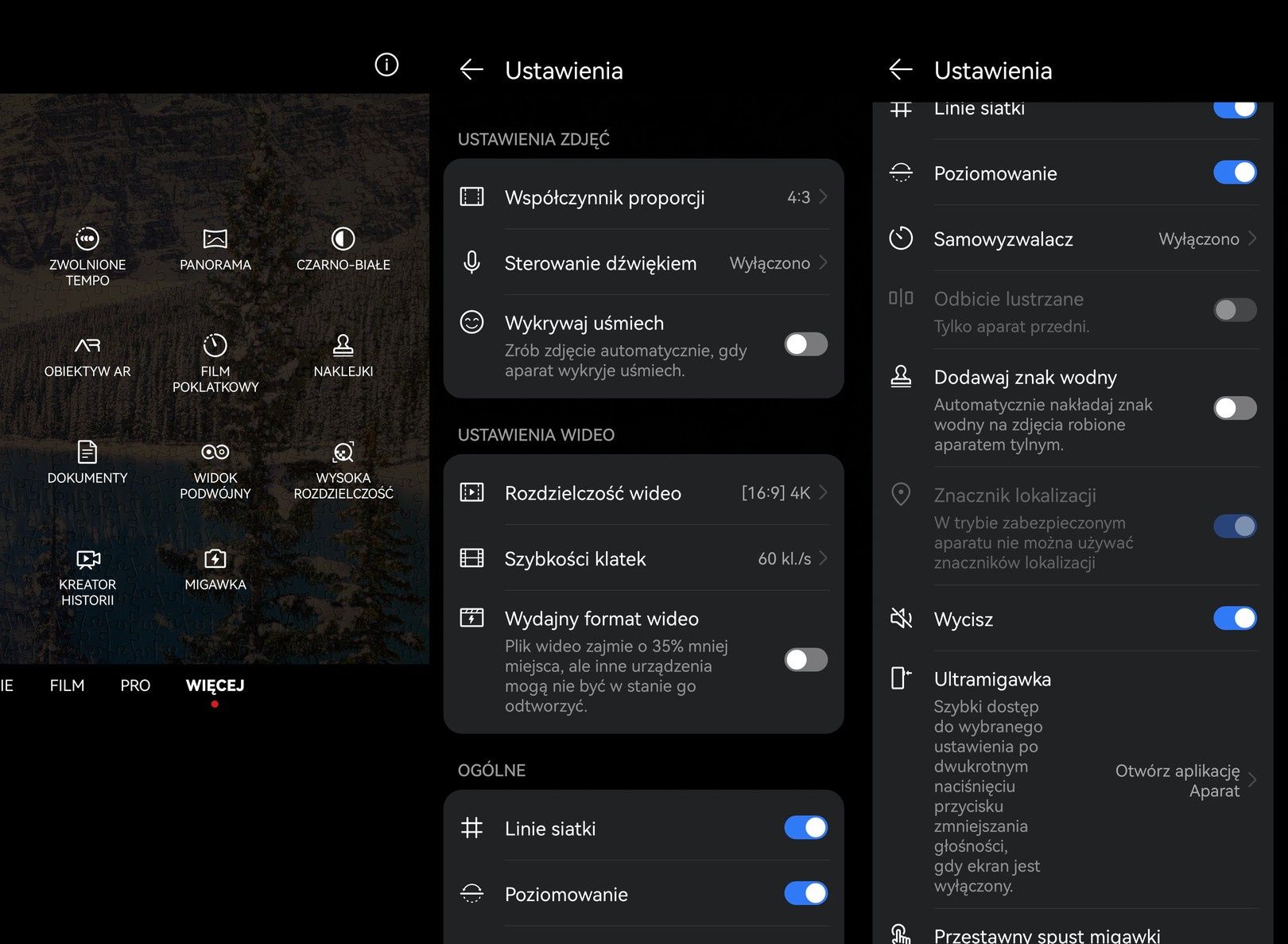 Skąpe menu aparatu
