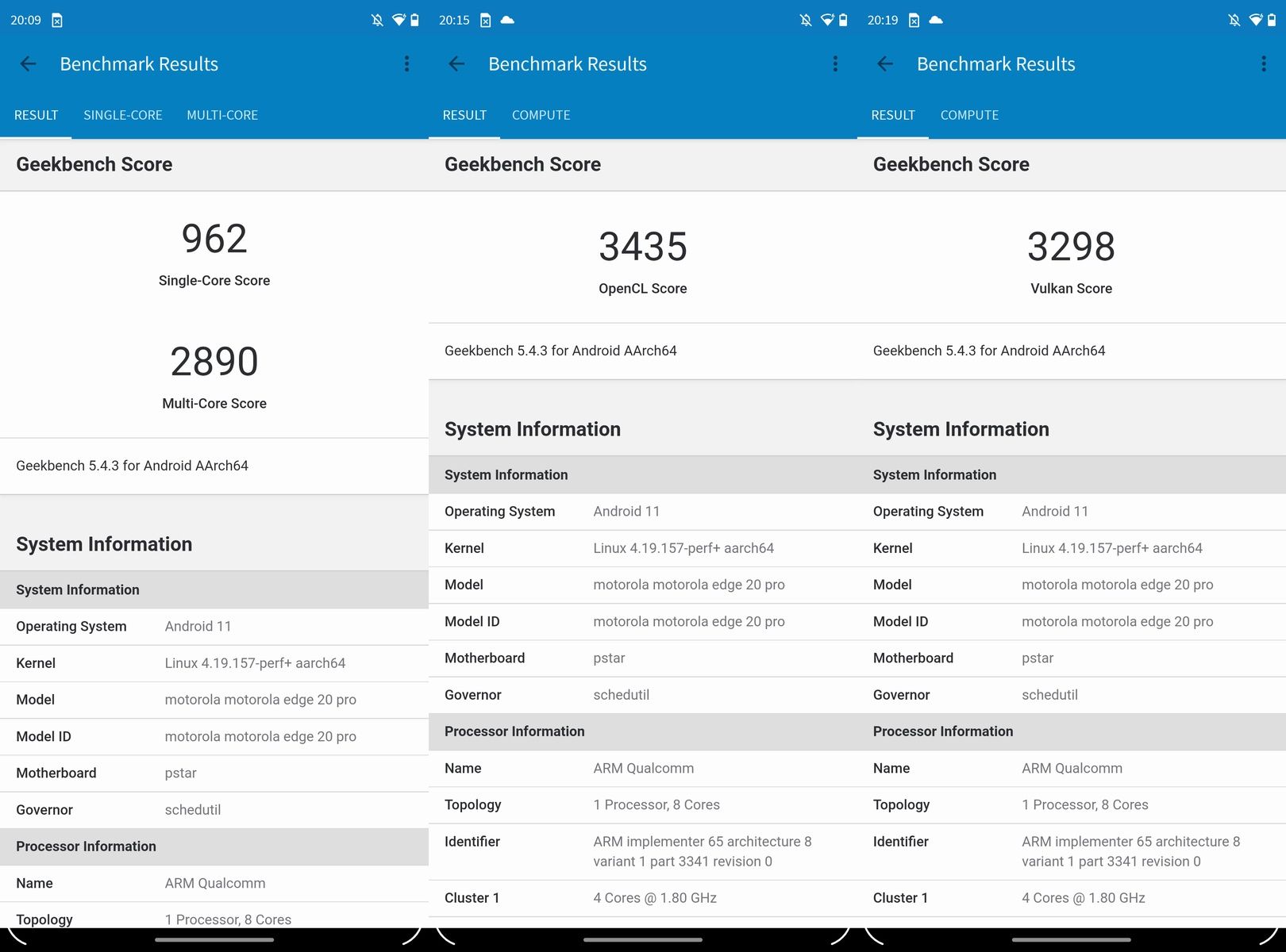 Moto Edge 20 Pro geekbench