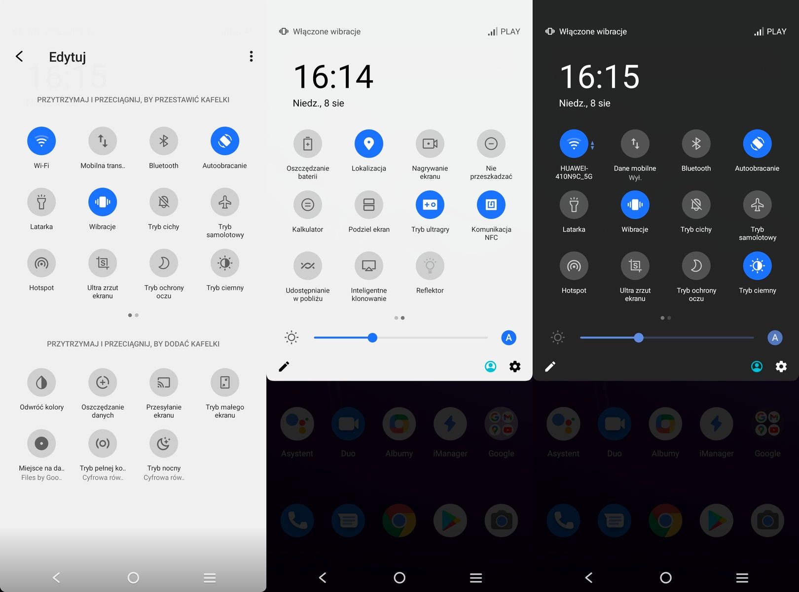 vivo V21 5G menu podręczne jasne ciemne