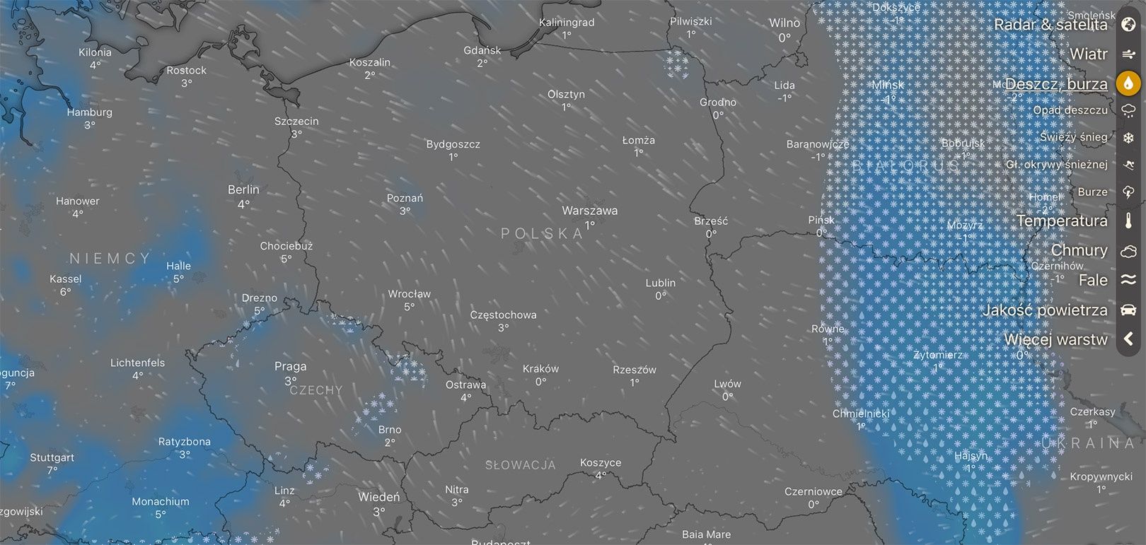 mapa opadów śniegu