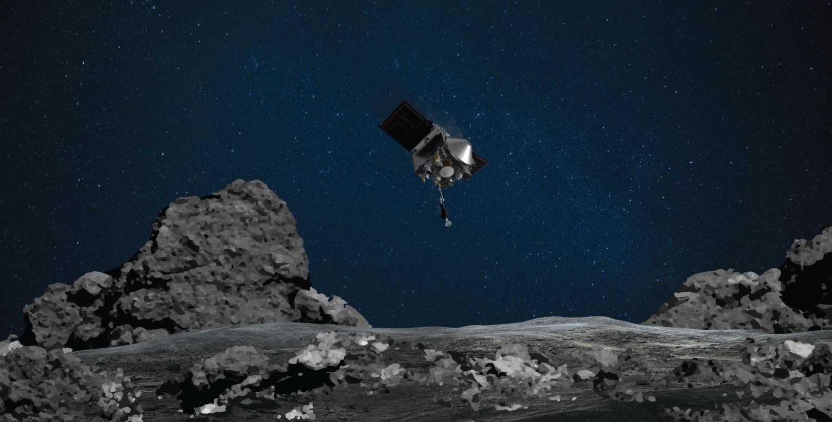 Sonda OSIRIS-REx wizualizacja sondy nad asteroidą