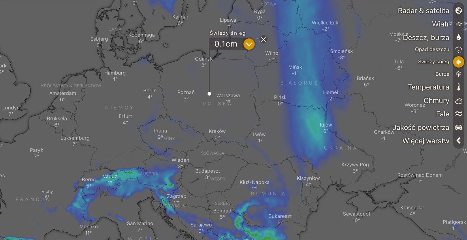 opady świeżego śniegu