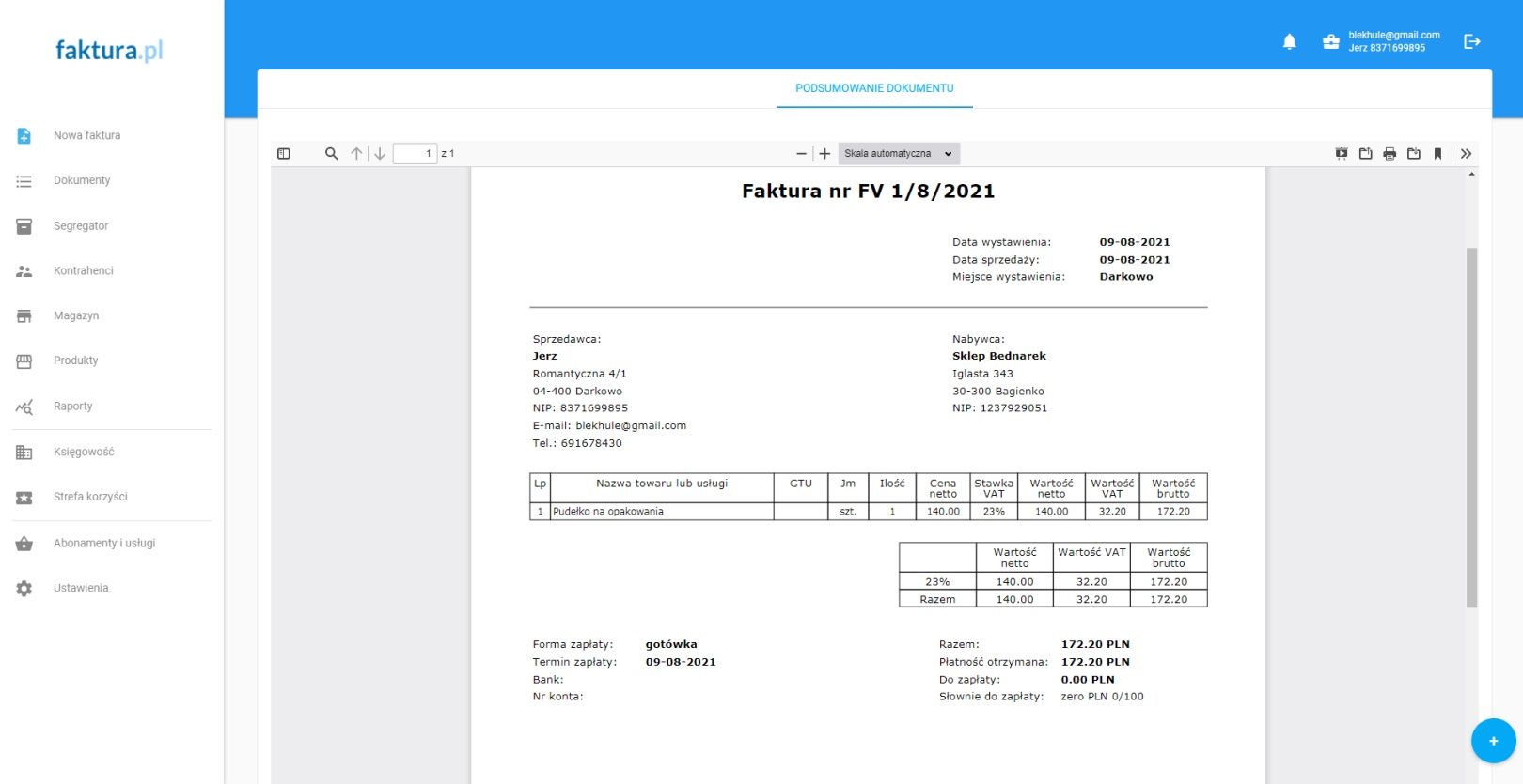 faktura.pl wystawiona faktura podgląd