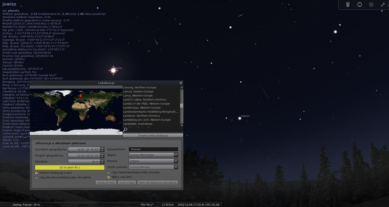 Lokalizacja automatyka Stellarium