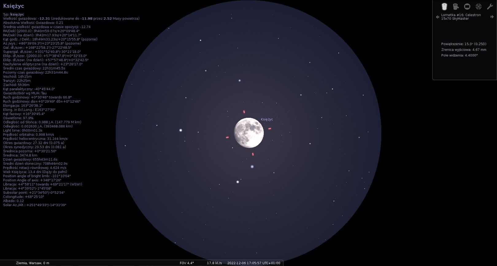 Lornetka Stellarium pole widzenia