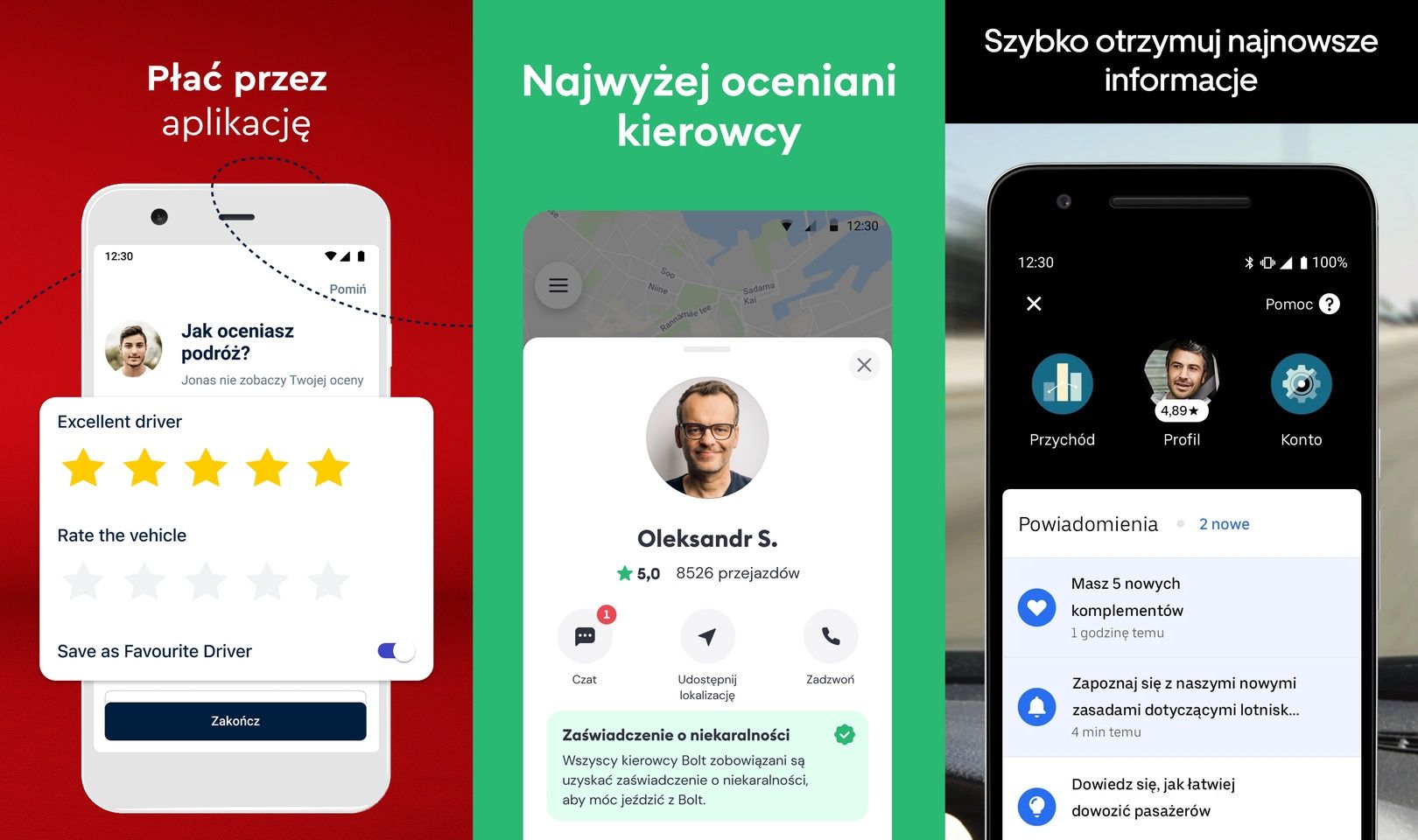 Oceny przejazdy Free-now Bolt Uber