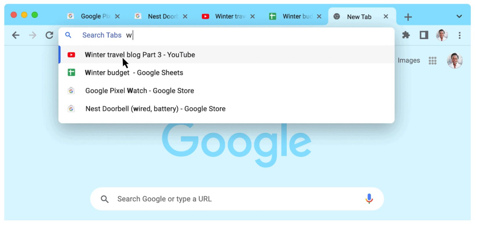 Google Chrome wyszukiwanie kart