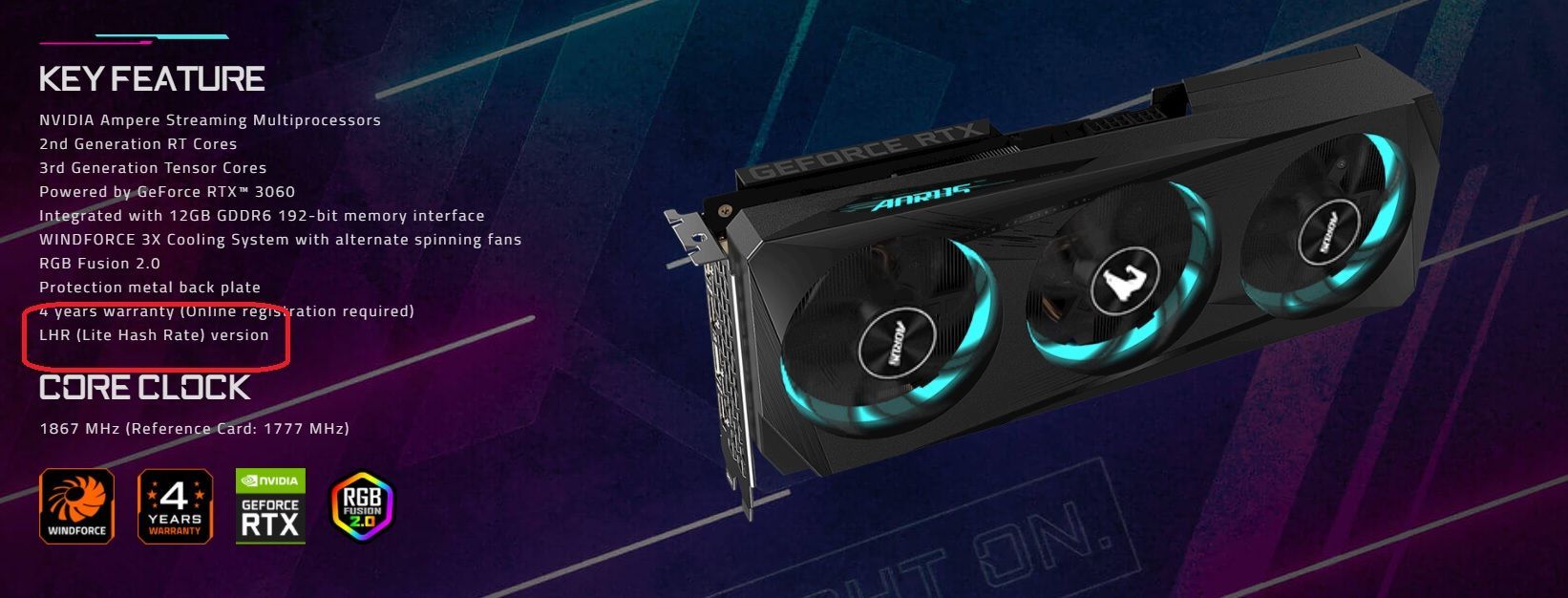 GIgabyte GeForce RTX 3060 Aorus Elite - wersja LHR