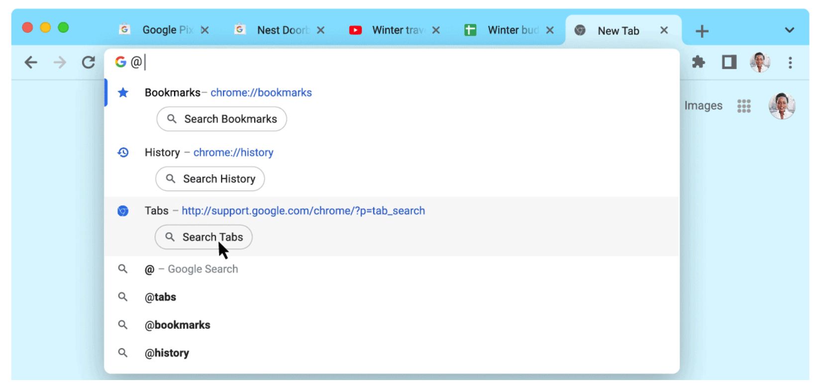 Google Chrome - wyszukiwanie kart