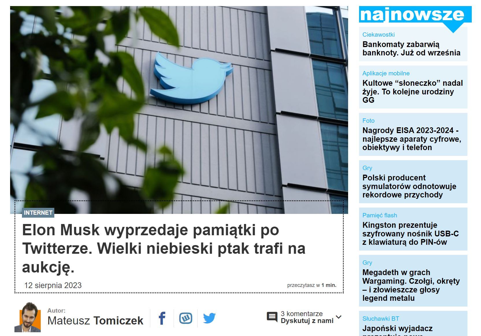 Musk sprzedaje pamiątki po Twitterze