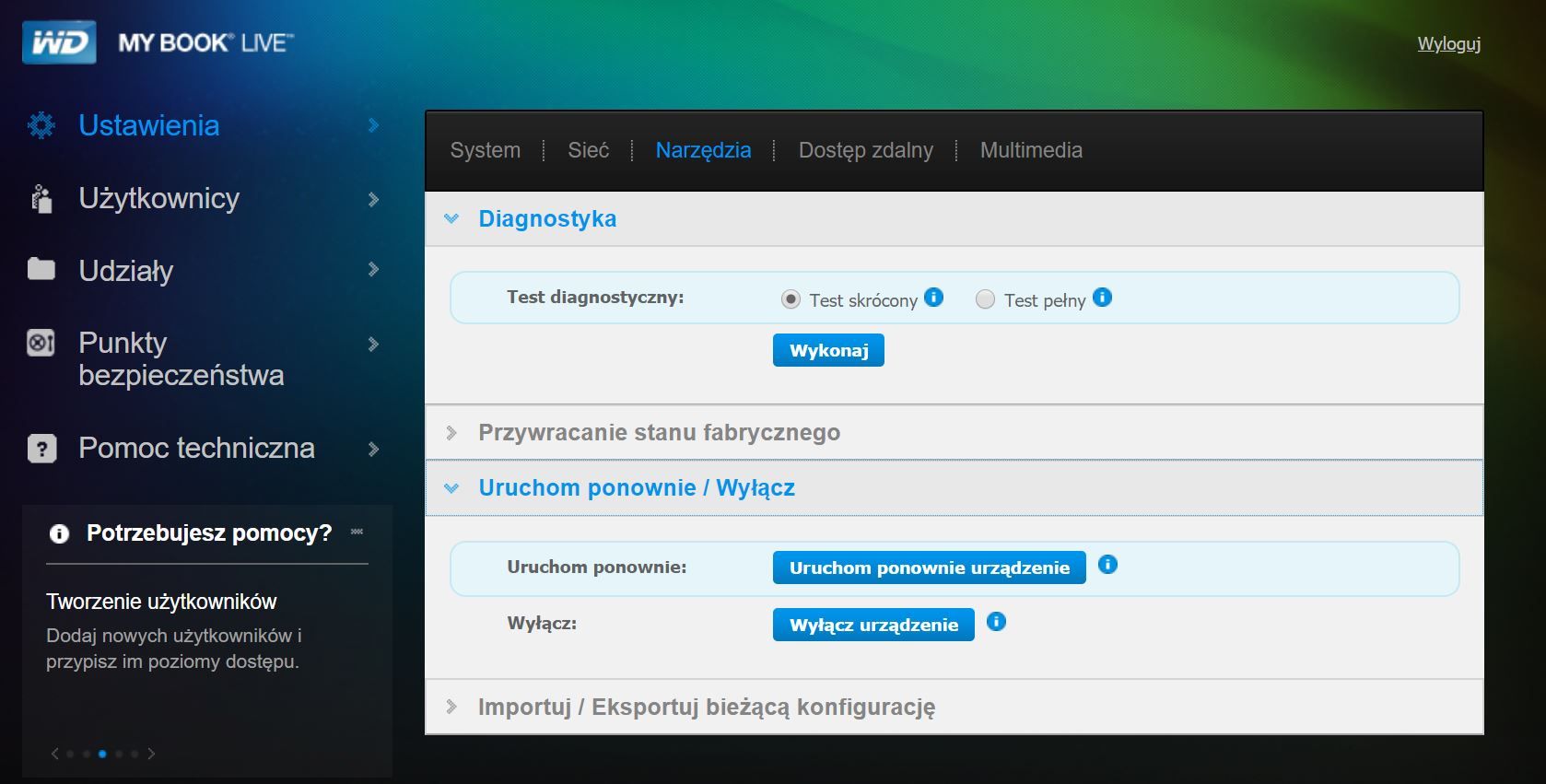 Funkcja restartu NAS