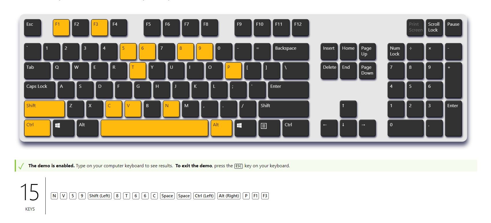 Corsair K70 RGB Pro Mini Wireles - test na anti-ghosting