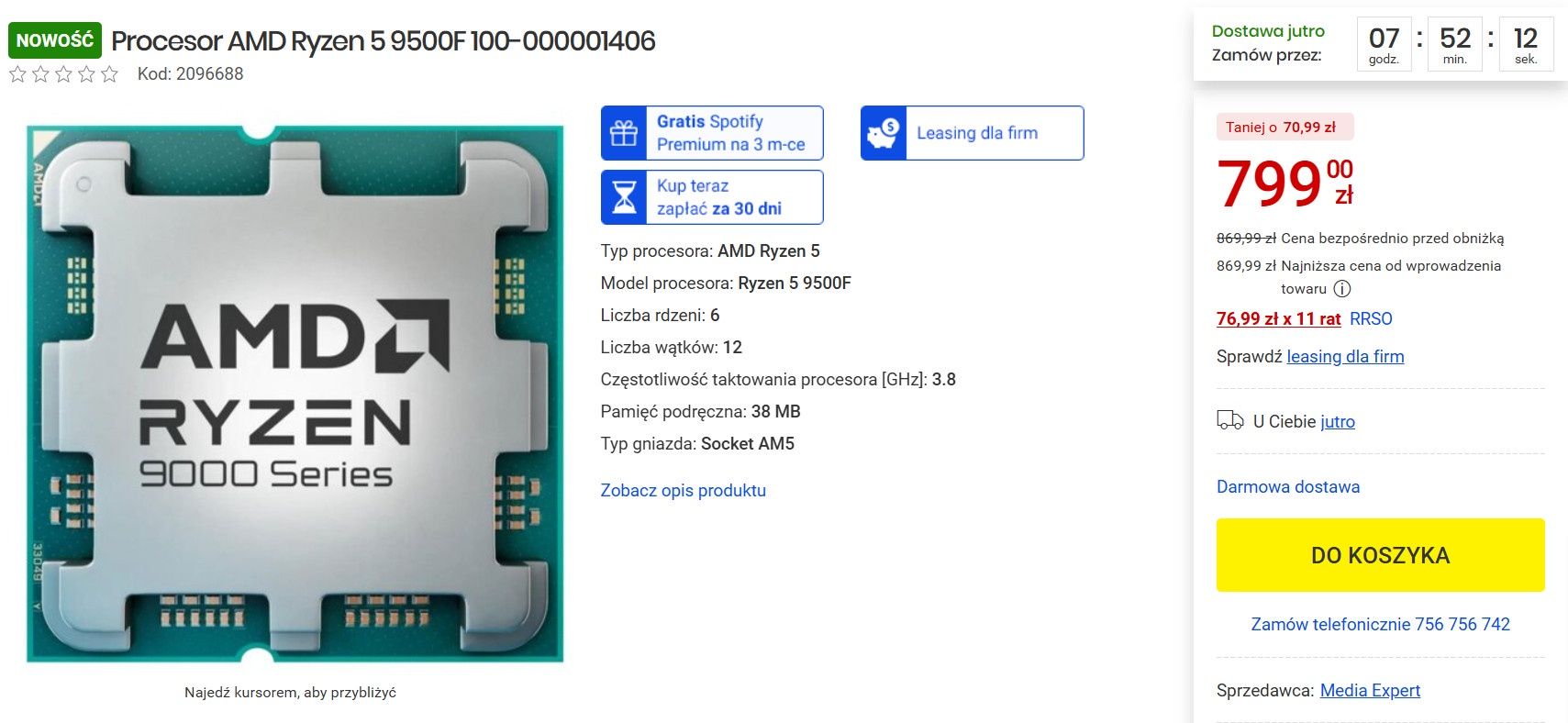 AMD Ryzen 5 9500F w sklepie Media Expert