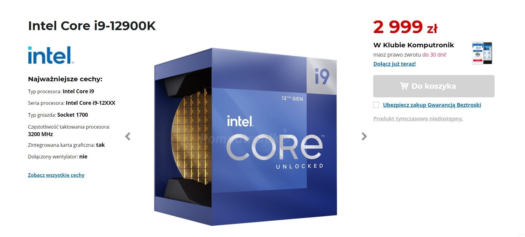 Intel Core i9-12900K oferta sprzedaży Komputronik