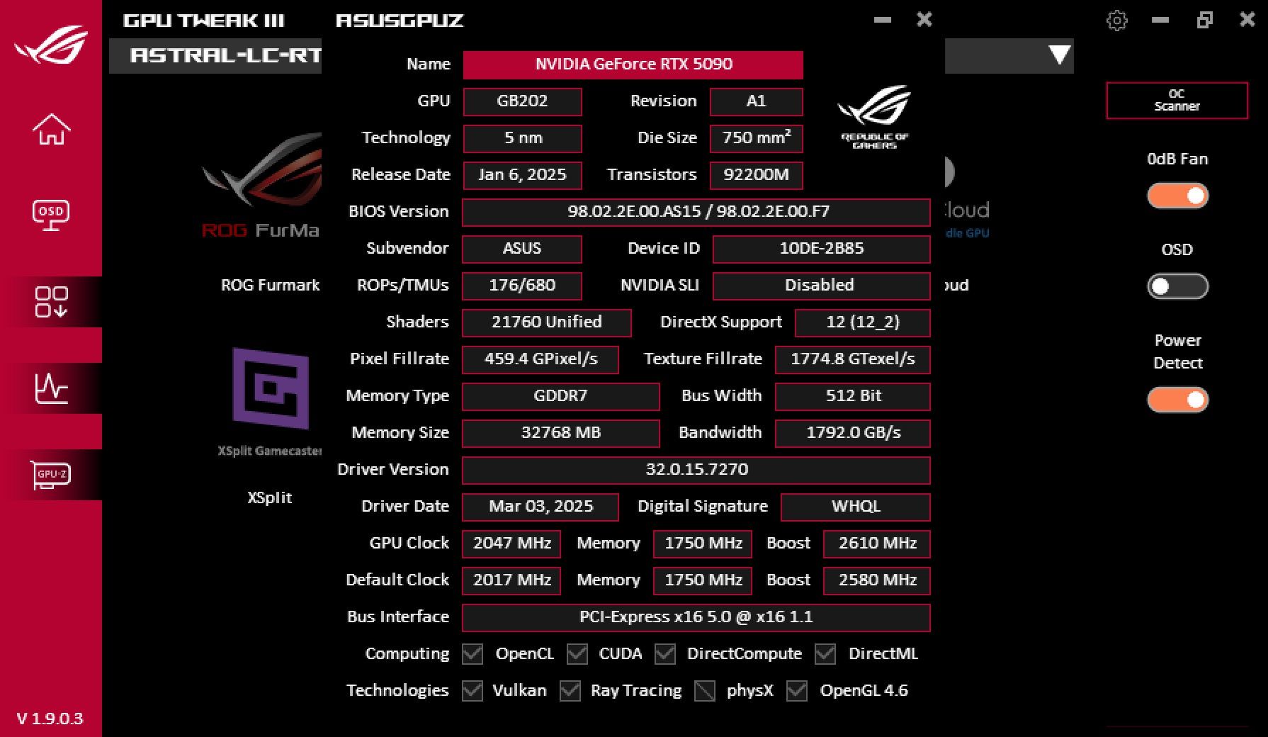 ASUS GeForce RTX 5090 ROG Astral LC - układ chłodzenia