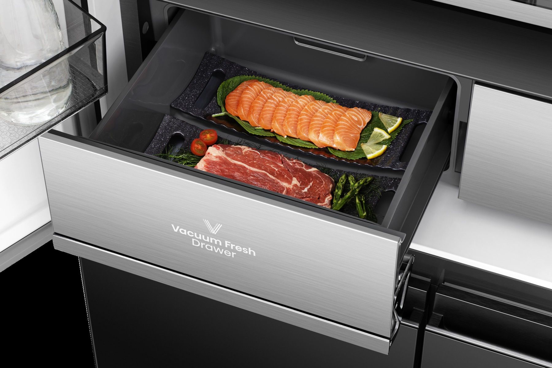 Szuflada próżniona Vacuum Fresh Drawer w lodówce multidoor Hisense Źródło: https://pl.hisense.com/