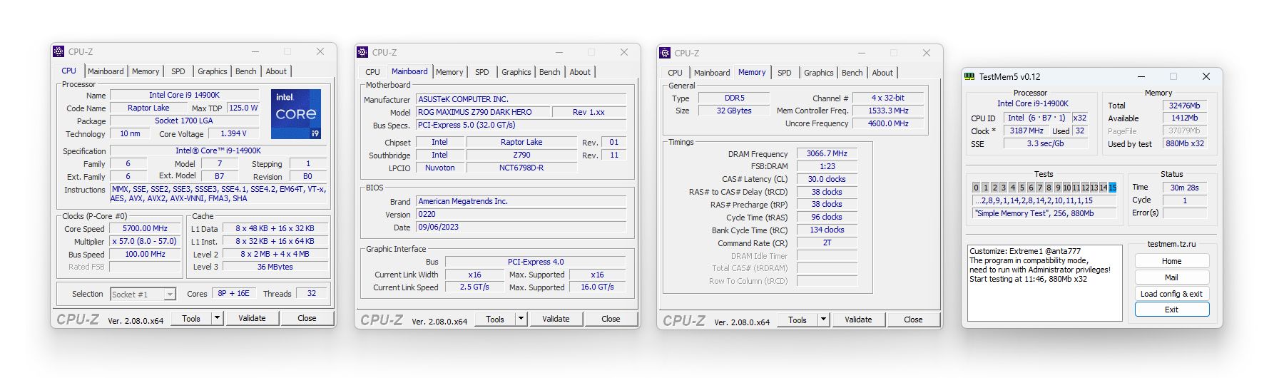 ASUS ROG Maximus Z790 Dark Hero - podkręcanie pamięci RAM DDR5