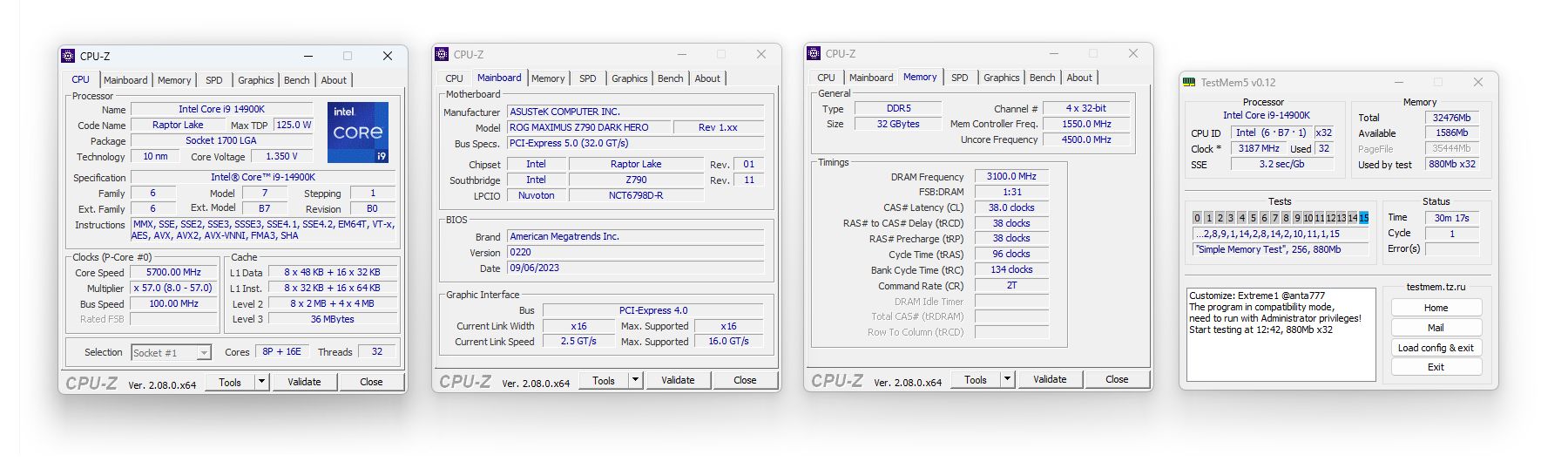 ASUS ROG Maximus Z790 Dark Hero - podkręcanie pamięci RAM DDR5
