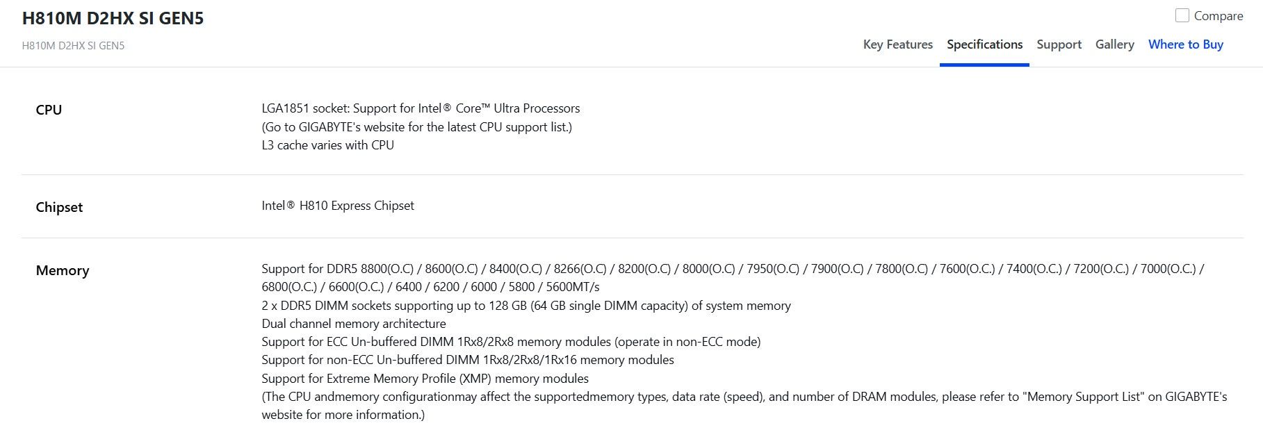 Gigabyte H810M D2HX SI GEN5