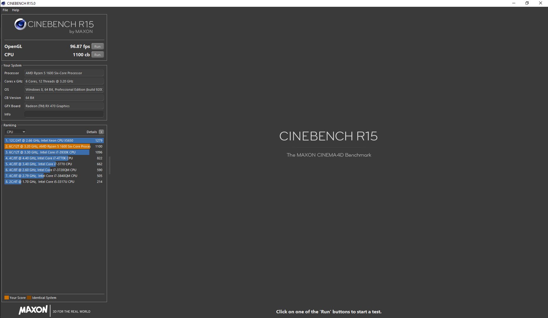 AMD Ryzen 5 1600 - Cinebench R15