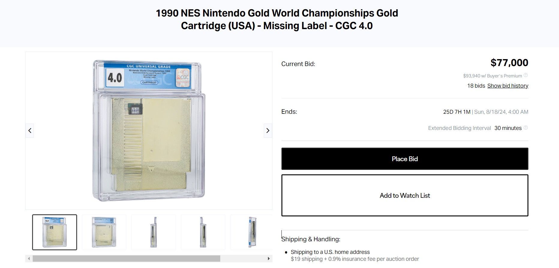 Licytacja Nintendo Gold World Championships