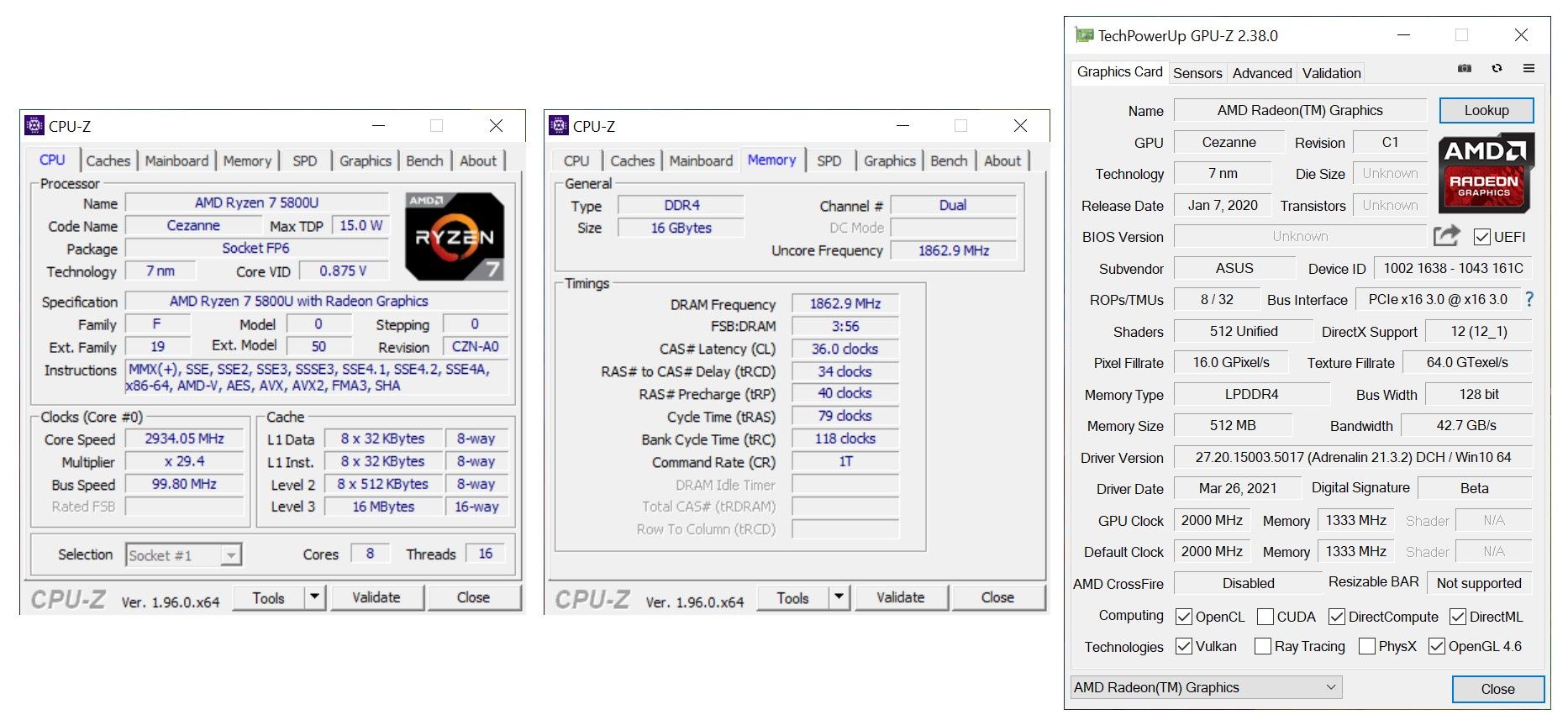 ASUS Zenbook - CPU-Z i GPU-Z
