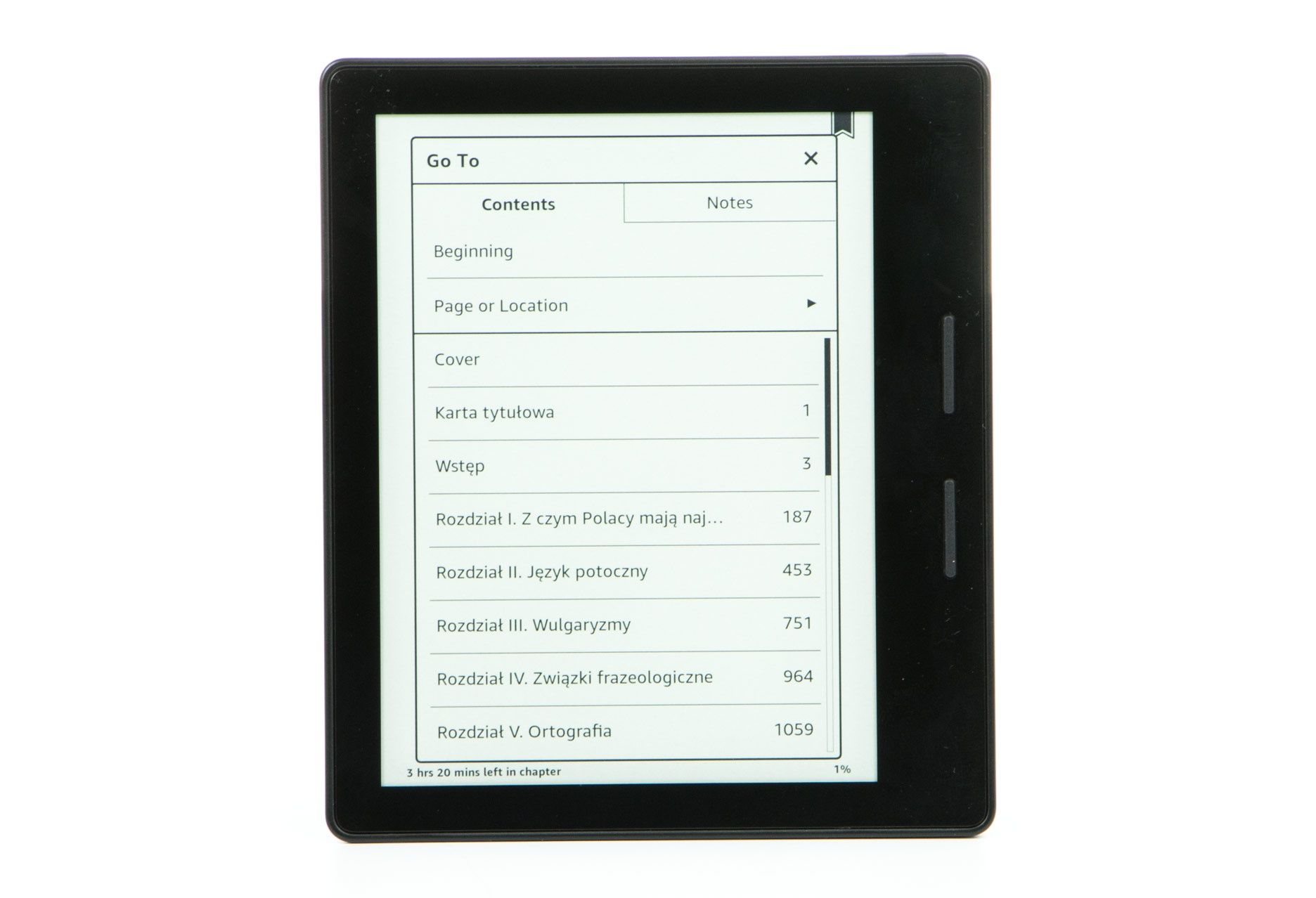 Kindle Oasis spis treści