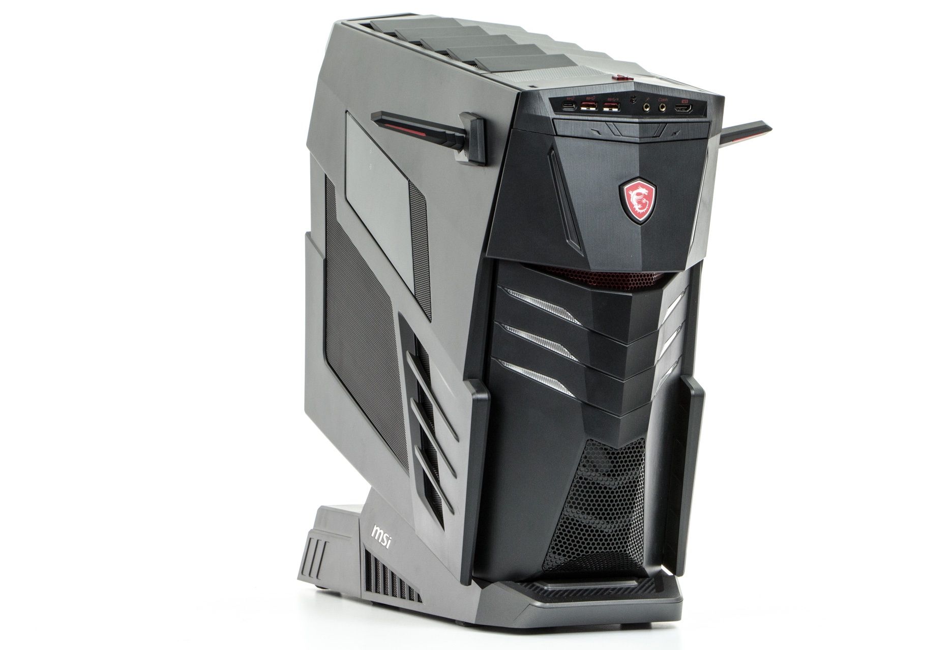 MSI Aegis Ti3 - widok z odchylonymi wieszakami pod headset