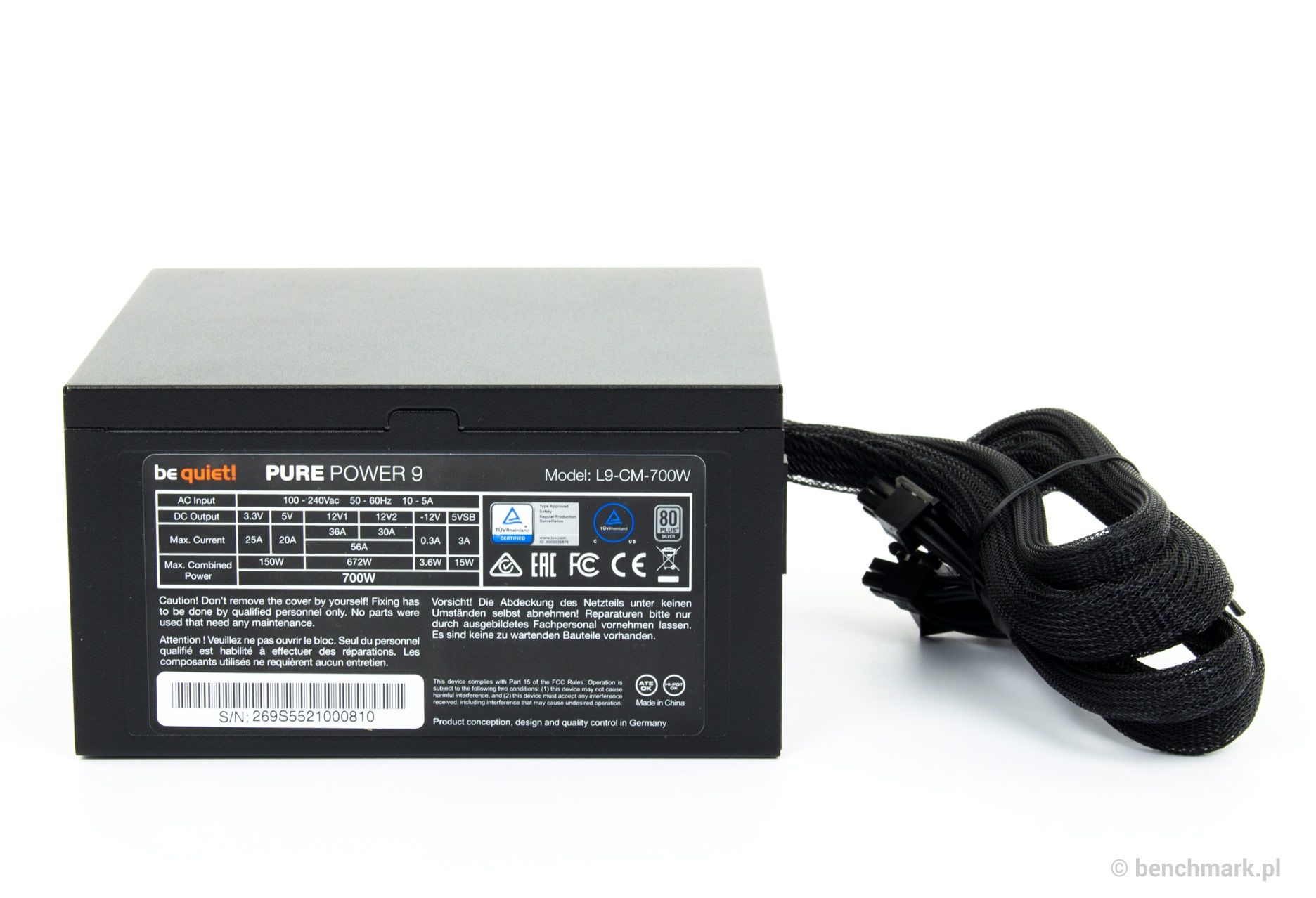 be quiet! Pure Power 9 CM 700W - tabliczka znamionowa