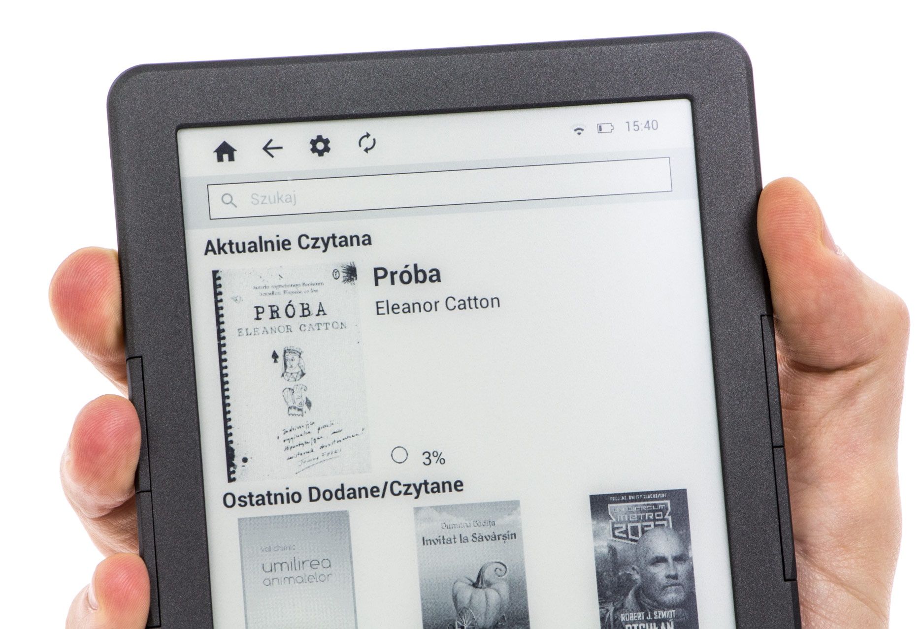 inkBOOK Classic 2 górny pasek menu