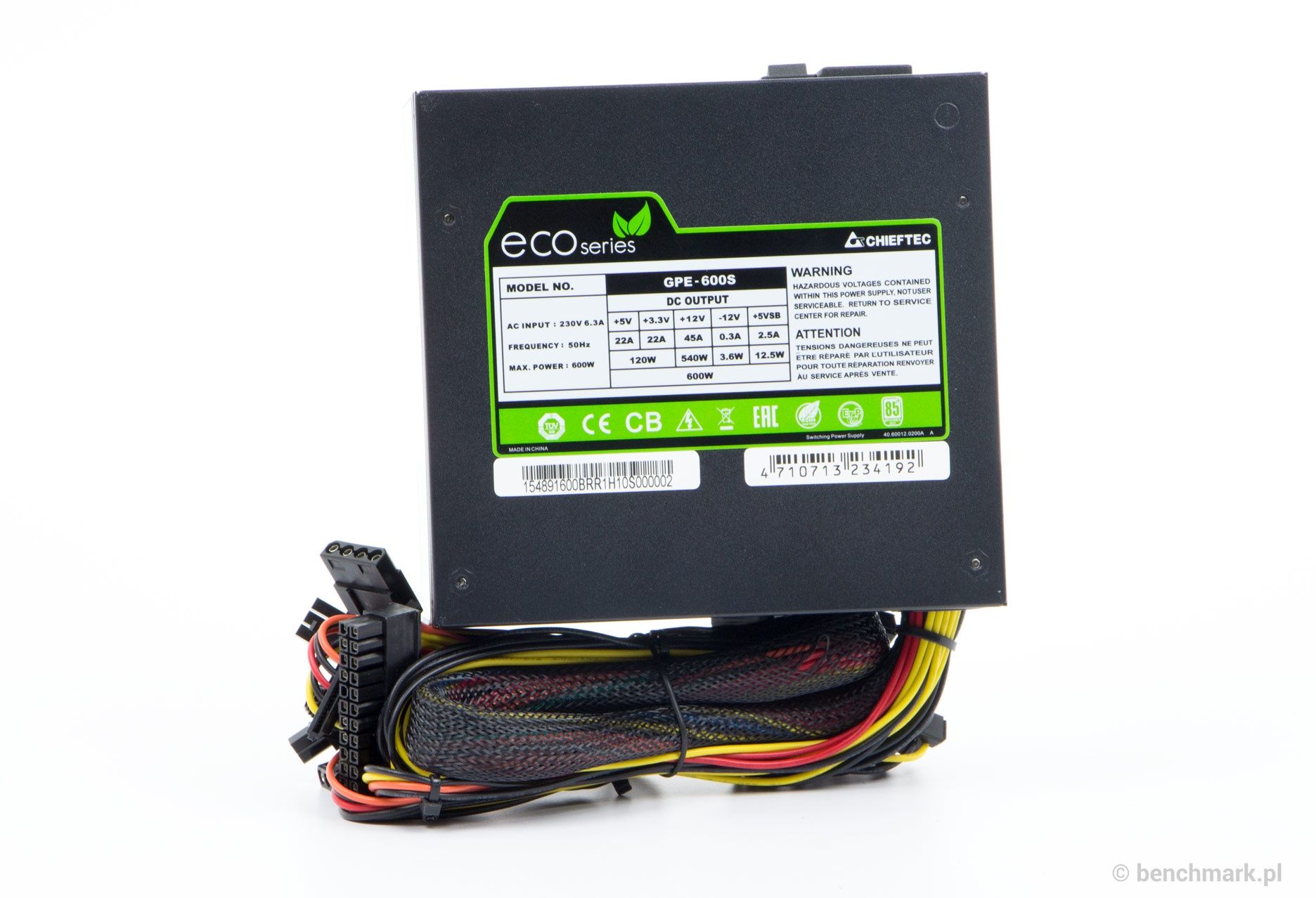 Chieftec ECO GPE-600S 600 W - tabliczka znamionowa