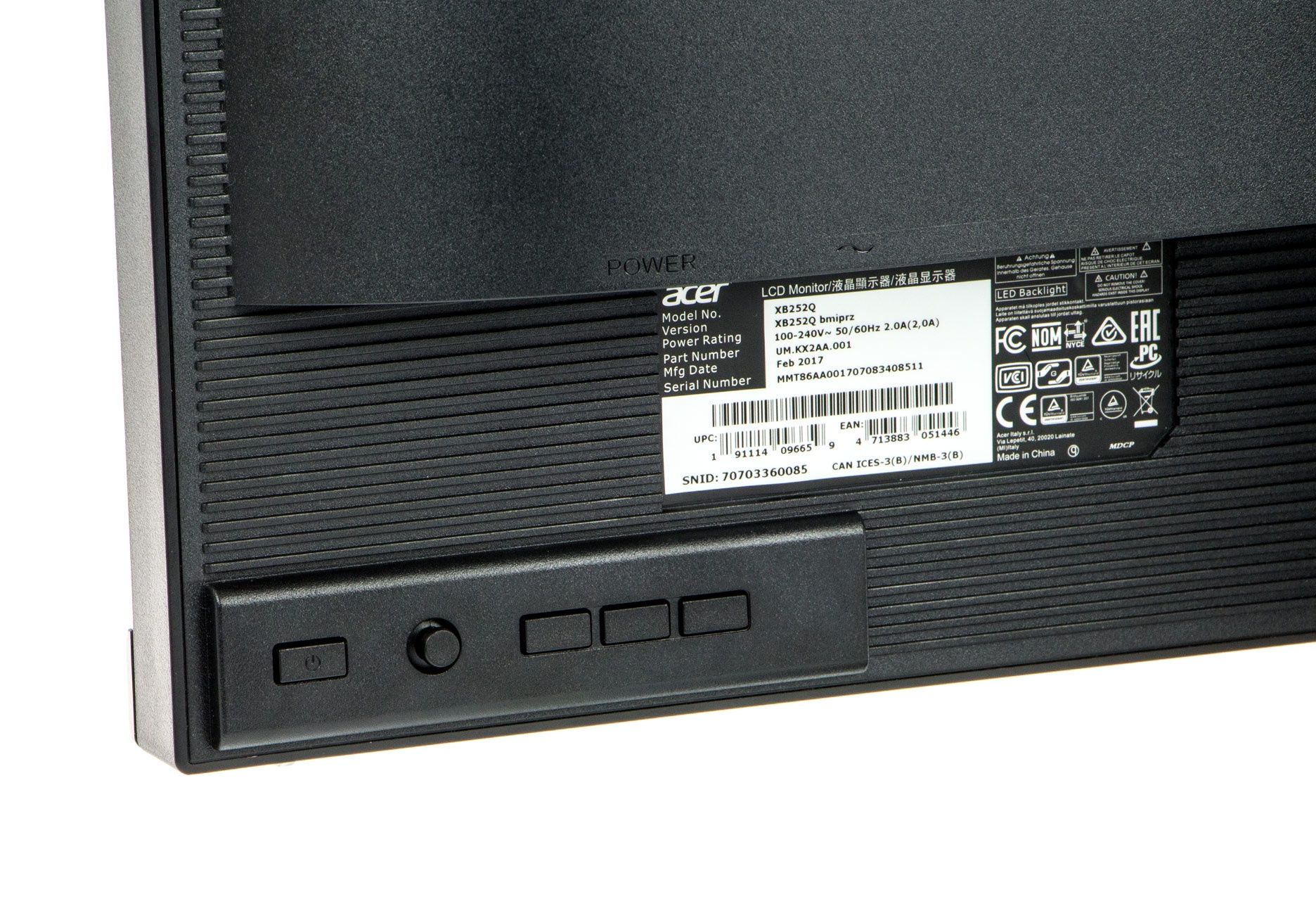 Acer Predator XB252Q przyciski menu OSD