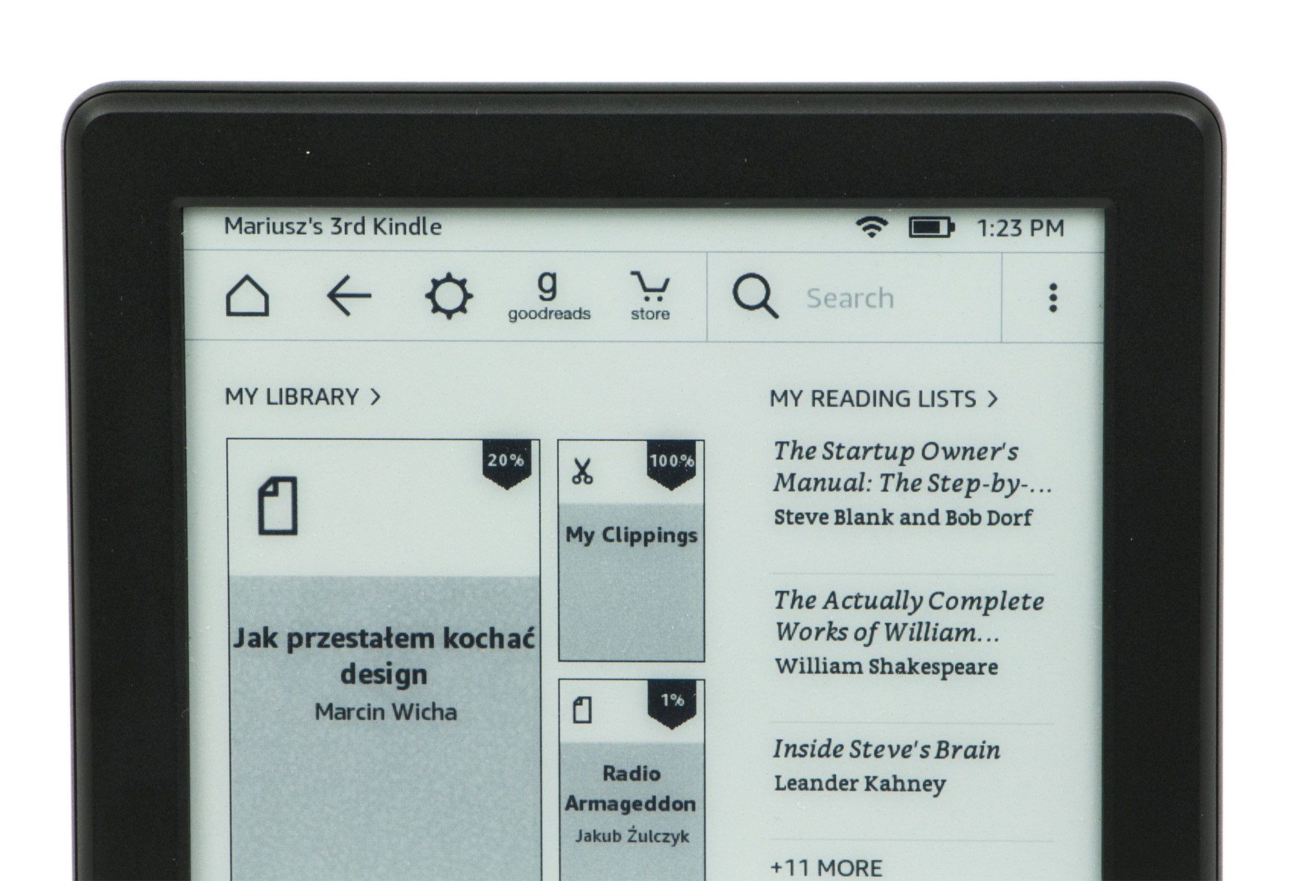 Kindle 8 pasek menu